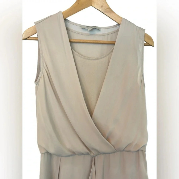 AllSaints Tape Beige Draped Chiffon Knee Length Midi Dress Size 2 - Picture 3 of 7